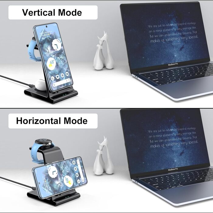 Бездротова зарядка для Google Pixel Watch 3/2 та Pixel 9 Pro/XL/9a/9/8a/8/Pixel 7/7a/7/6/5/4/3, Pixel Buds Pro/2 (без адаптера)