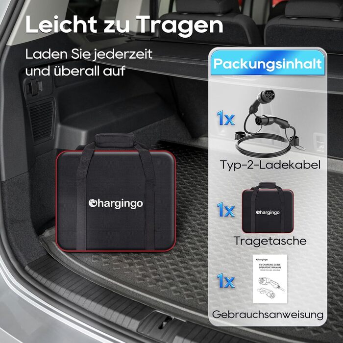 Портативний зарядний пристрій для електромобілів Type 2 (IEC 62196-2) з LCD-дисплеєм, 3.68kW, 6-16A, 5м, IP65, 16A, 22kW, чорний