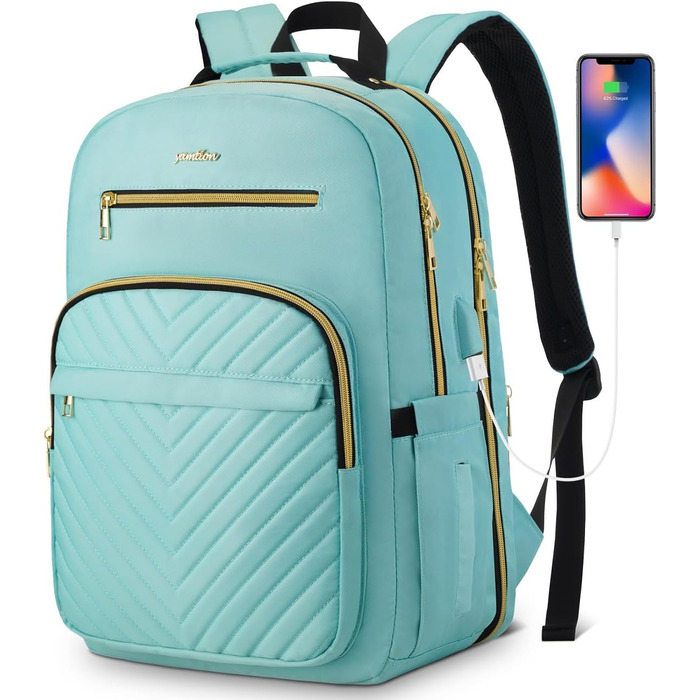 Рюкзак YAMTION для жінок, дівчаток та підлітків. Шкільний рюкзак з відділенням для ноутбука 17.3 дюймів, USB-портом, для роботи, навчання, міста. Колір: світло-зелений