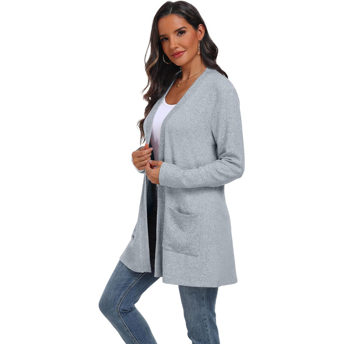 Жіночий в'язаний кардиган QIXING з кишенями, оливковий колір, розмір XL, для осені та зими. Зручний, дихаючий та теплий.