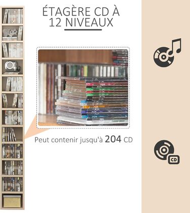 Шафа HOMCOM для зберігання CD, 12 секцій, 21x20x175 см, на 204 диски, колір бук бежевий