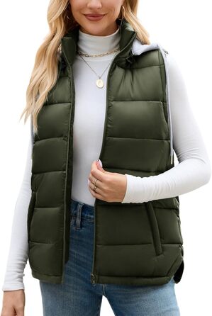 Степова жилетка Vancavoo з капюшоном: тепла, зручна, для осені та зими (армійний зелений, розмір L)