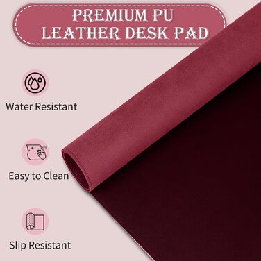 Підкладка для столу 90 x 43 см, PU шкіра, велике захисне покриття, водонепроникна та неслизька, для комп'ютера, офісу, клавіатури та миші (Бургунді)