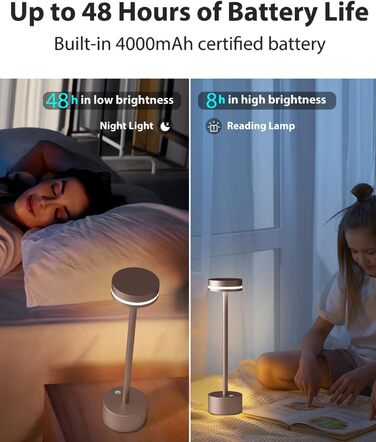 Настільна акумуляторна LED лампа бездротова 2 шт, сенсорний вимикач, алюмінієвий корпус, димування 3 рівні, 4000mAh, тепле світло 3000K, рожеве золото