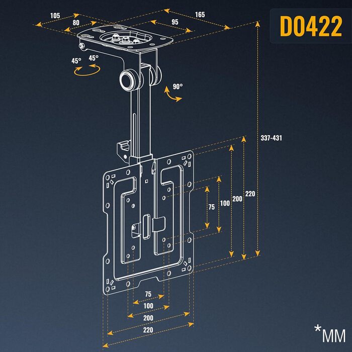 RICOO Swivel TV Ceiling Mount - Adjustable for 13-33 inch TVs, VESA 200x200, Flat/Curved/OLED Smart TVs, Adjustable Tilt & Rotate