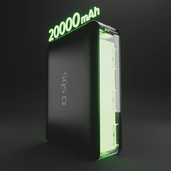 Power Bank SBS Slim 20000 mAh з AFC, LCD-дисплеєм та USB-C/USB-A: заряд для Apple, Samsung, MacBook, iPad, планшетів та ноутбуків