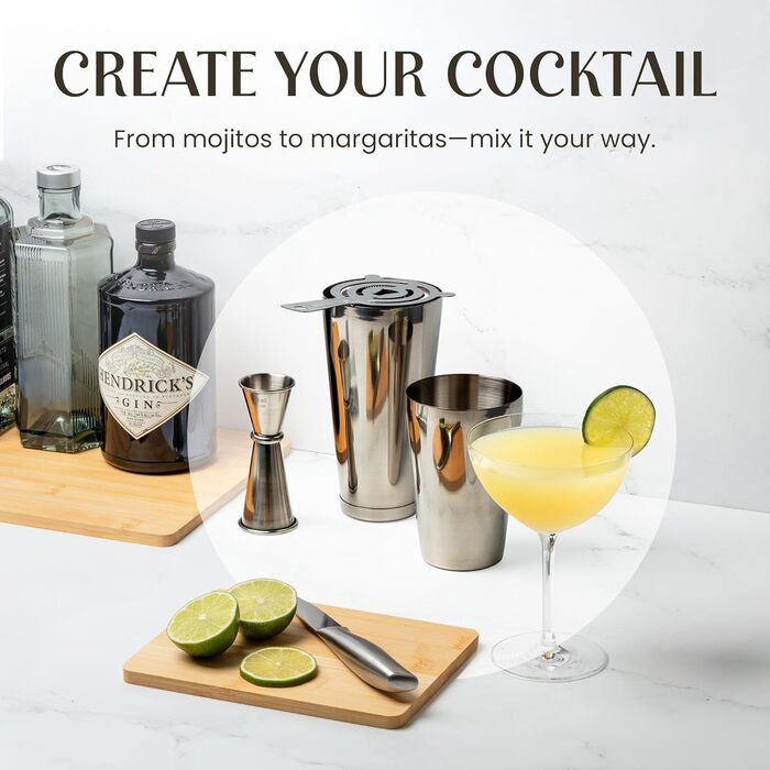 Набір для приготування коктейлів Mixology & Craft Cocktail Set: шейкер, барний аксесуар, срібний