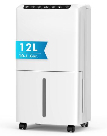 Електричний осушувач повітря 12л, тихий осушувач для дому з функцією сушіння білизни, Smart-режим, автоматичне регулювання вологості, 1м шланг, 24H таймер, для квартири до 120 м², гарантія 10 років