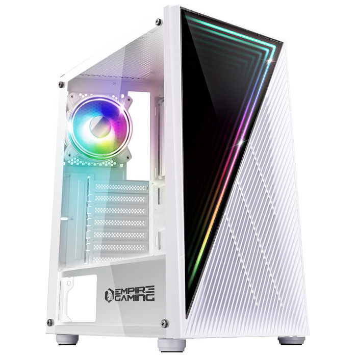Корпус для ПК Empire Gaming Gamer Crystal ARGB – Білий, середній Tower ATX/Micro ATX/ITX з 3D-дзеркальним ефектом та RGB підсвічуванням