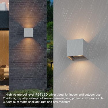 LED вуличне освітлення K-Bright 7W: настінний світильник з регульованим світловим променем, тепле біле світло, IP65, сірий