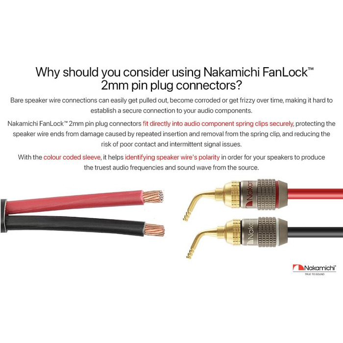 Бананові роз'єми Nakamichi FanLock Excel-Serie, 24K позолочені штекери 2мм для акустичних кабелів Hi-Fi, 10-18 AWG, 4мм, 4 шт (2 пари)