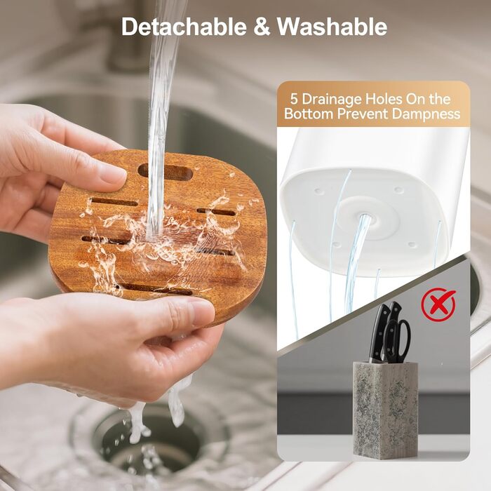 Набір ножів кухонний 6 предметів з блоком, нержавіюча сталь, білий