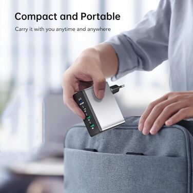 Зарядний пристрій USB-C 50W, 5 портів: 2 USB-C та 3 USB-A, PD 3.0, Fast Charge для iPhone, Samsung, телефонів, планшетів (Срібний)