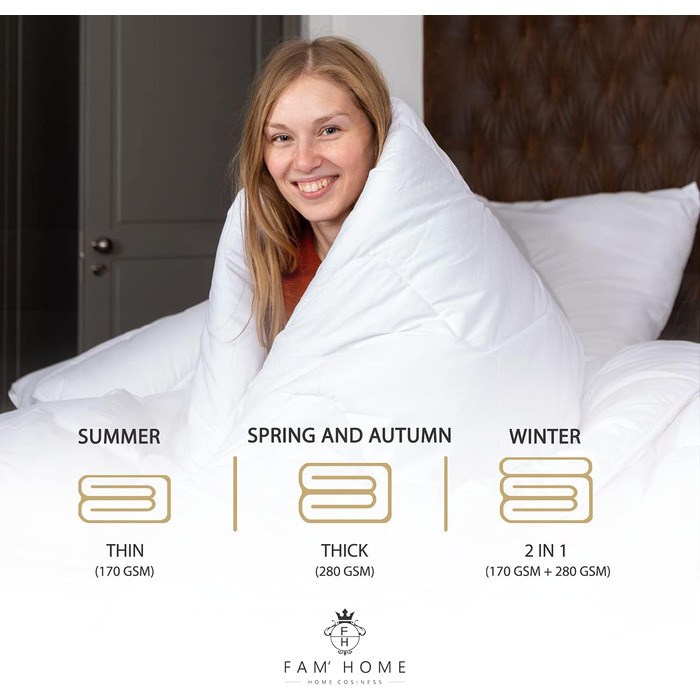 FAM Home Comforter Set 200x220 4 Seasons Washable | Stepped Comforter with 2 Separate Comforters | Blanket Antiallergic for Allergy Sufferers | Summer Blanket and Autumn Blanket… 200x220 cm 4 Seasons Blanket