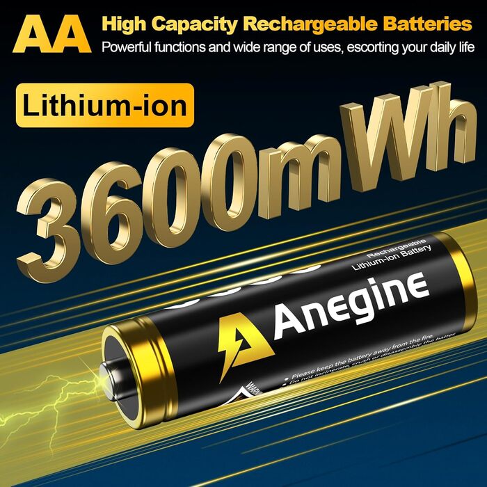Акумулятори AA Lithium 3600mWh 1.5V з зарядним пристроєм (8 шт.) - до 2000 циклів