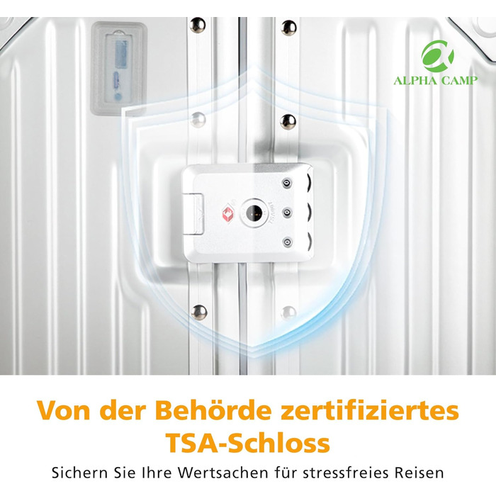 Чемодан ALPHA CAMP XL з алюмінієвим каркасом та полікарбонатною жорсткою оболонкою, TSA-замок, 40x36x77 см, 93 л, срібний
