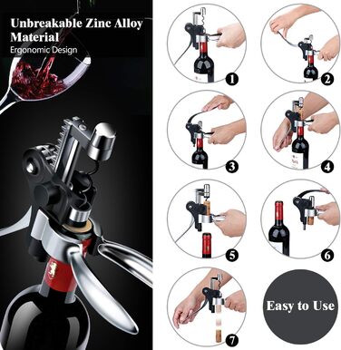 Corkscrew Wine Gift Set, Premium Wine Opener Set with Foil Cutter, Wine Pourer, Vacuum Wine Stopper, for All Types of Corks, Gift for Men and Women