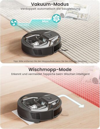 Робот-пилосос LEFANT M320 3-в-1 з функцією миття, 6000Pa, навігація, 800мл, 240хв, Wi-Fi, для шерсті тварин, килими, чорний