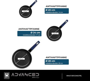 Набір сковорідок BRA Advanced з антипригарним покриттям (20, 24, 28 см), з алюмінію, PFOA-free, для індукційних плит