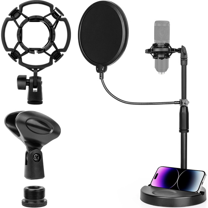 Підставка для мікрофона ChromLives для Razer Seiren X, з поп-фільтром, вітрозахистом та кабелетримачем, 5/8 адаптер для радіомовлення та запису