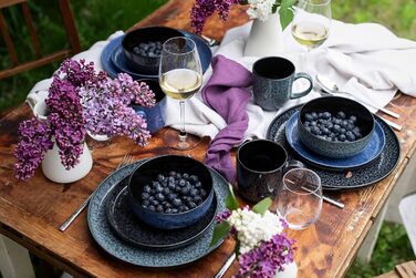 MÄSER Filippa: 16-частинний сервіз для 4 осіб з кераміки (16 предметів); тарілки, миски, чашки з реактивною глазур'ю чорного та сірого кольорів, порцеляна