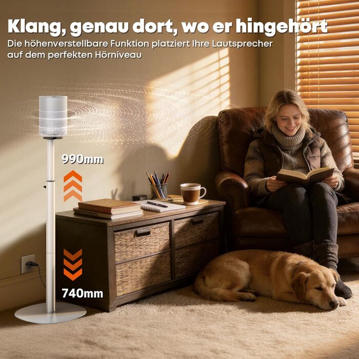 Регульовані підлогові стійки для акустики Sonos Era 100 та Era 300. Висота 74-99 см, міцна база, максимальне навантаження 5 кг (білий)