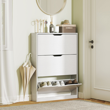 HOMCOM Shoe Cabinet with 3 Flaps, Shoe Rack, Shoe Bin Narrow Shoe Chest for 9-12 Pairs of Shoes 80 x 17 x 108 cm, White | Aosom