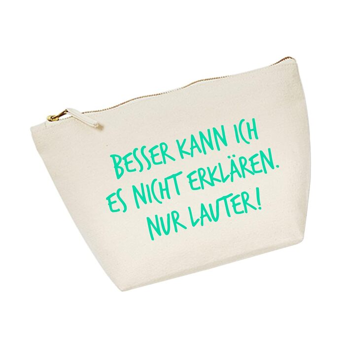 Косметичка RaketeBerlin середня, бавовняний канвас, з написом 'Besser kann ich es nicht erklären. Nur Lauter!'