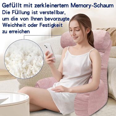 Підлогове крісло-мішок для читання з підлокітником, 65x30 см (Рожевий)