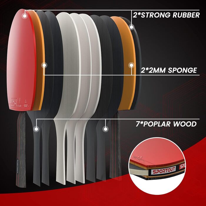 Portable Table Tennis Set with Paddles & Balls - Indoor/Outdoor Table Tennis Set - 4 Paddles & 8 Balls