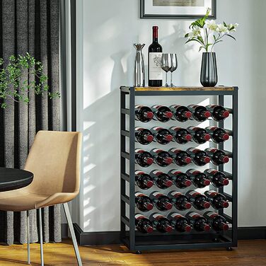 Dripex Wine Rack for 30 Bottles, Bottle Shelf with 6 Tiers, Vintage Metal Wine Stand for Cellar, Bar, and Storage Room, Bottle Holder with Tabletop 59 x 30 x 88 cm, Vintage Brown-Black