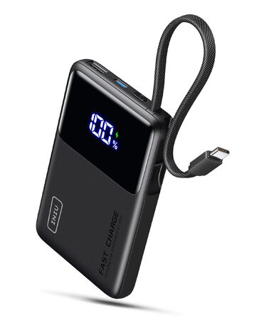 Повербанк INIU 45W 10000mAh з вбудованим кабелем USB-C, швидка зарядка для iPhone 16 17 Pro, Samsung S22, Xiaomi, iPad, чорний