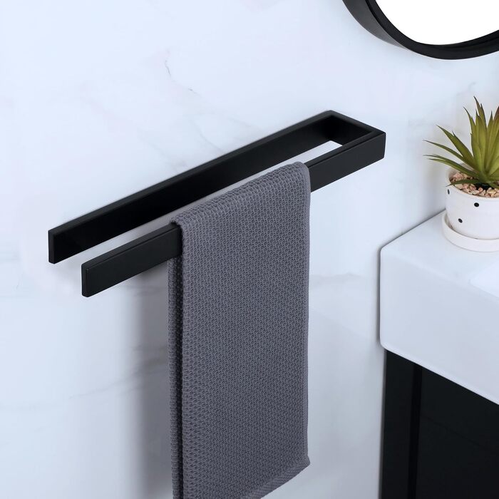 Тримач для рушників SAYAYO без свердління, самоклеючий, нержавіюча сталь, 40 см, чорний (EGOY23030-3M-300-B)