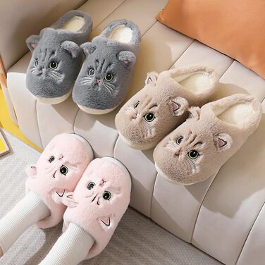 Тапочки халатні зимові Shaine для жінок та чоловіків, бавовна, котик, теплі, плюшеві, унісекс, м'які, зручні, з неслизькою підошвою, сірий колір (38/39 EU)