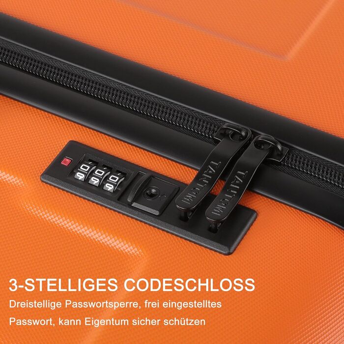 Валіза ручної поклажі TANTOI, жорсткий корпус, телескопічна ручка, кодовий замок, для подорожей та ділових поїздок (світло-оранжевий, M)