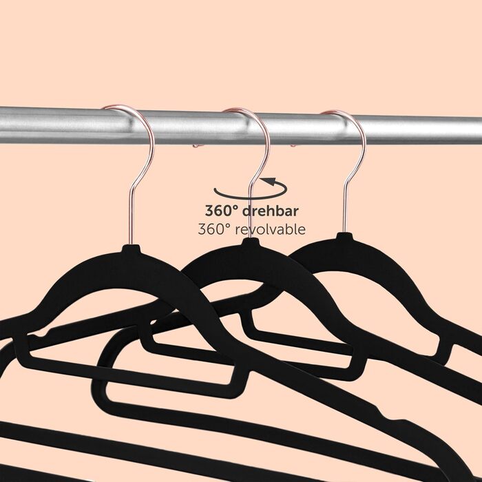 Blumtal Clothes Hangers 50 Pieces - Velvet Clothes Hangers 360° Swivel and Load-Bearing - Space-Saving and Non-Slip Clothes Hangers - Black Clothes Hangers with Velvet Cover - Velvet Hangers - Black Velvet Clothes Hangers