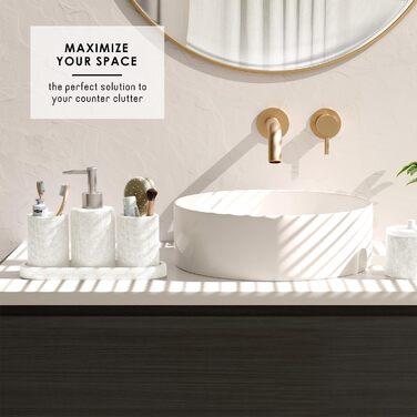 Набір аксесуарів для ванної кімнати Clara Clark, 5 предметів, салатовий колір. Включає: дозатор для мила, тримач для зубних щіток, стакан, склянка для ватних паличок, піднос для косметики.