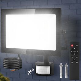 Viugreum 2Pack LED Flood Lights Outdoor with Motion Sensor 15000LM Outdoor Light Cold White Spotlight with Remote Control Floodlight Outdoor Spotlight IP67 Waterproof Floodlight with 2 Screws for Garden (150w, 1PCS)