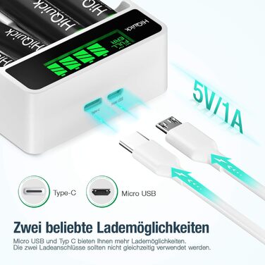 Зарядний пристрій HiQuick для акумуляторів NI-MH/NI-CD AA/AAA з LCD-дисплеєм, 4 слоти, швидка зарядка, універсальний, 8*AA в комплекті