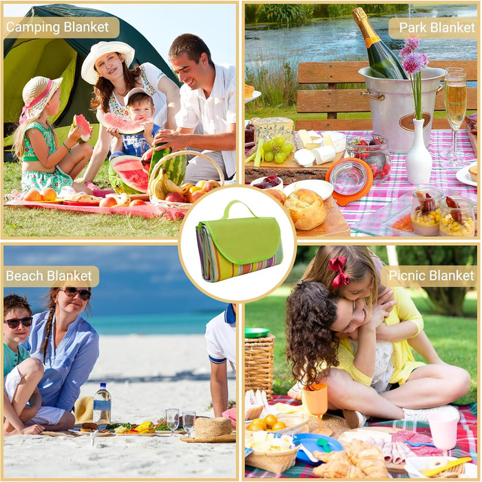 Водонепроникний килимок для пікніка Hozelin, великий, складаний, для пляжу, кемпінгу, відпочинку на траві, походів та подорожей (152,4 x 203,2 см, блакитний)