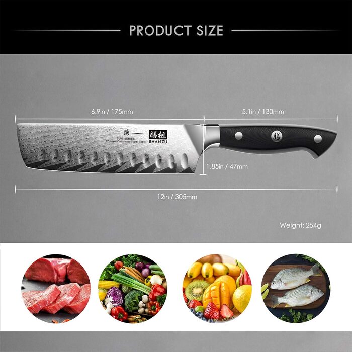 Японський ніж SHAN ZU Nakiri з дамаської сталі AUS10, 16.5 см - професійний ніж для кухні, кухарський ніж, дамаський ніж з G10 ручкою, подарункова коробка