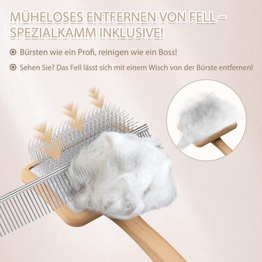 Набір щіток та гребінців для собак та котів з довгим хутром – Slicker Bürste & Kamm Set – проти підшерстка та ковтунів – з нержавіючої сталі 25 мм – дерев'яна ручка & шкіряний етикет – ідеально для Голден Ретріверів та Мейн Кунів