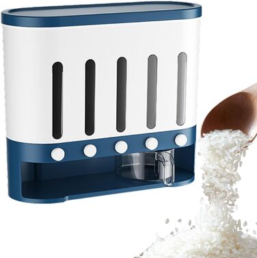 Traveler Dispenser with 5 Compartments, Wall-Mounted Cereal Dispenser, 9 kg, Thickened Container, Moisture-Resistant, Grain Container, Bucket, Rotating Food Dispenser, Household Kitchen, Candy Dispenser
