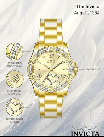Жіночий кварцовий годинник Invicta Angel золотого кольору, сталь, 34мм
