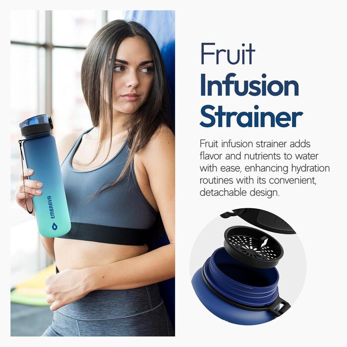 Embrava Best Sports Bottle - 1000ml - fast-flowing, flip-top leak-proof lid that opens with a click - non-toxic, BPA-free & eco-friendly Copolyester-Tritan plastic (Aqua Fusion)