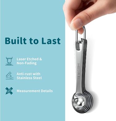 Measuring cup and spoon set, stainless steel measuring cups, measuring spoons with easy-to-read markings, ideal kitchen aids for cooking and baking, 13 pieces