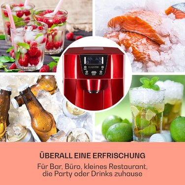 Машина для приготування льоду Klarstein Eiswürfelmaschine Klein, 2L, червона, з дозатором води, для 12 кг льоду, швидка, з сигналом