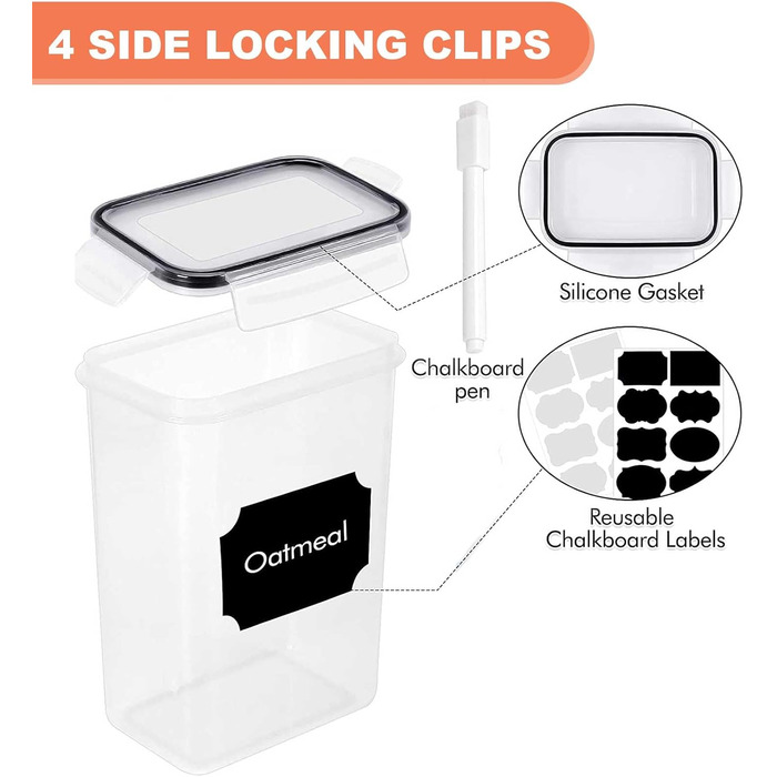 Набір контейнерів для зберігання STUSGO 42er, 24 шт. - прозорі пластикові контейнери з кришкою для круп, борошна та цукру