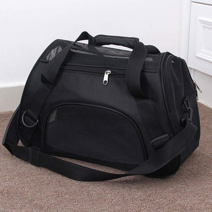 Транспортна сумка для котів та собак Levoberg: комфортна, для подорожей, 47x30x23 см, чорна