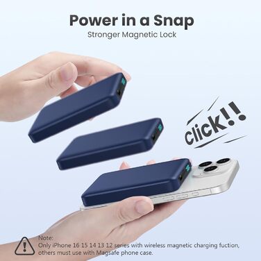 Power Bank HETP Магнітний 10800mAh з PD 20W, бездротова зарядка, USB-C, LED-дисплей, сумісний з MagSafe, iPhone 16/15/14/13/12 (Блакитний)